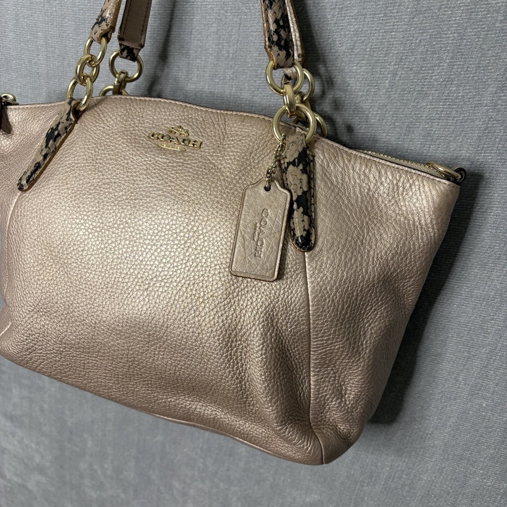Coach Kelsey Pink Metallic Leather with Exotic Trim Satchel Bag Snake NO STRAP - Picture 2 of 9